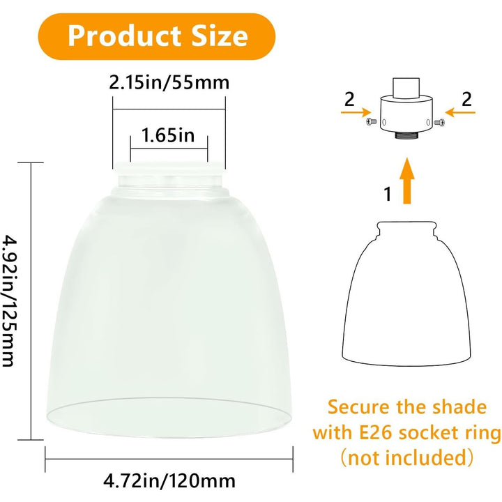 Eietonte 3 Pack Clear Glass Shade Replacements, Ceiling Fan Light Covers Glass Globes Lampshades for Chandelier, 4.92"High, 4.72"Diameter, 1.65 "Fitter, High Transmittance Bell Shaped Glass Shades - Just Closeouts Canada Inc.
