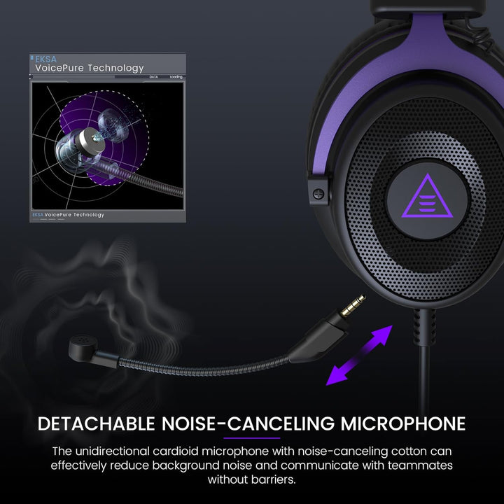 EKSA E900 PC Gaming Headset, Gaming Headphones with Detachable Noise Canceling Microphone, Stereo Sound, 3.5mm Jack Computer Headphones for PS4, PS5, Xbox One, Laptop (Purple) - Just Closeouts Canada Inc.