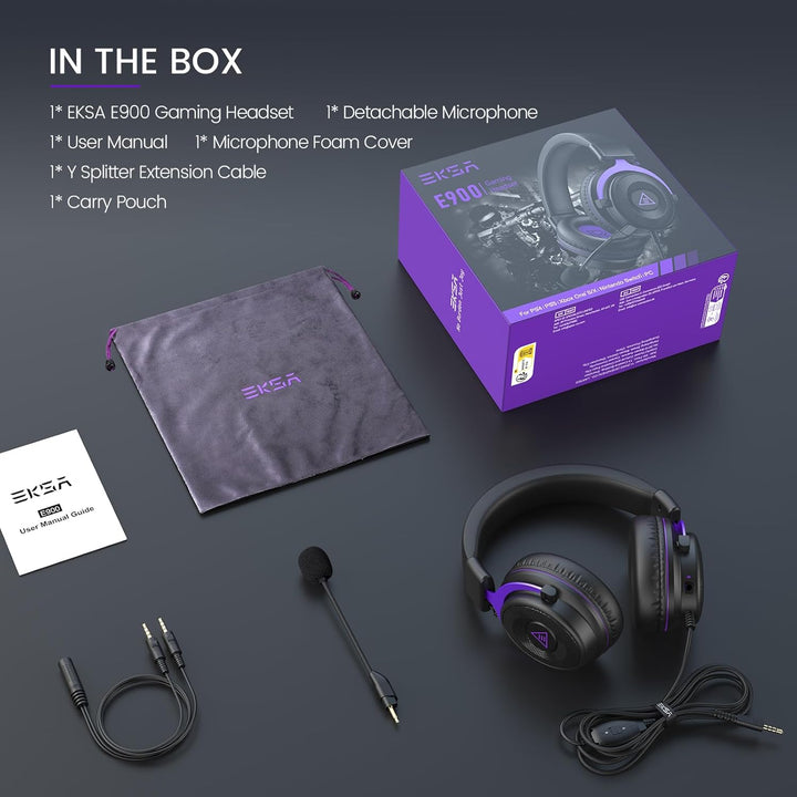EKSA E900 PC Gaming Headset, Gaming Headphones with Detachable Noise Canceling Microphone, Stereo Sound, 3.5mm Jack Computer Headphones for PS4, PS5, Xbox One, Laptop (Purple) - Just Closeouts Canada Inc.
