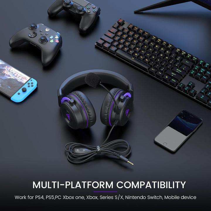 EKSA E900 PC Gaming Headset, Gaming Headphones with Detachable Noise Canceling Microphone, Stereo Sound, 3.5mm Jack Computer Headphones for PS4, PS5, Xbox One, Laptop (Purple) - Just Closeouts Canada Inc.