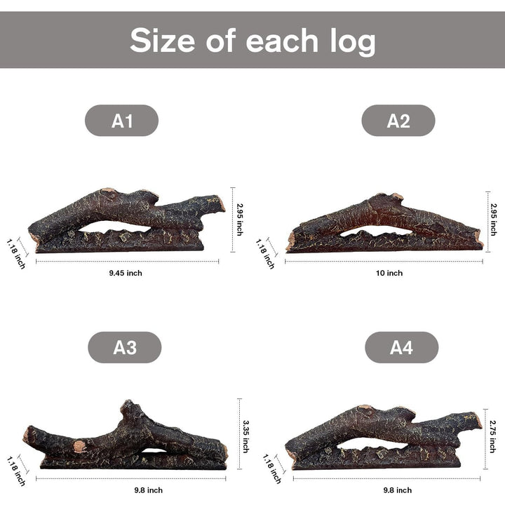 Electric Fireplace Wall Fireplace Recessed Electric Fireplace Fake Fireplace Logs Synthetic Resin Decoration Electric Transparent Logs Flame Suitable for 60" Electric Fireplaces 6Pieces - Just Closeouts Canada Inc.