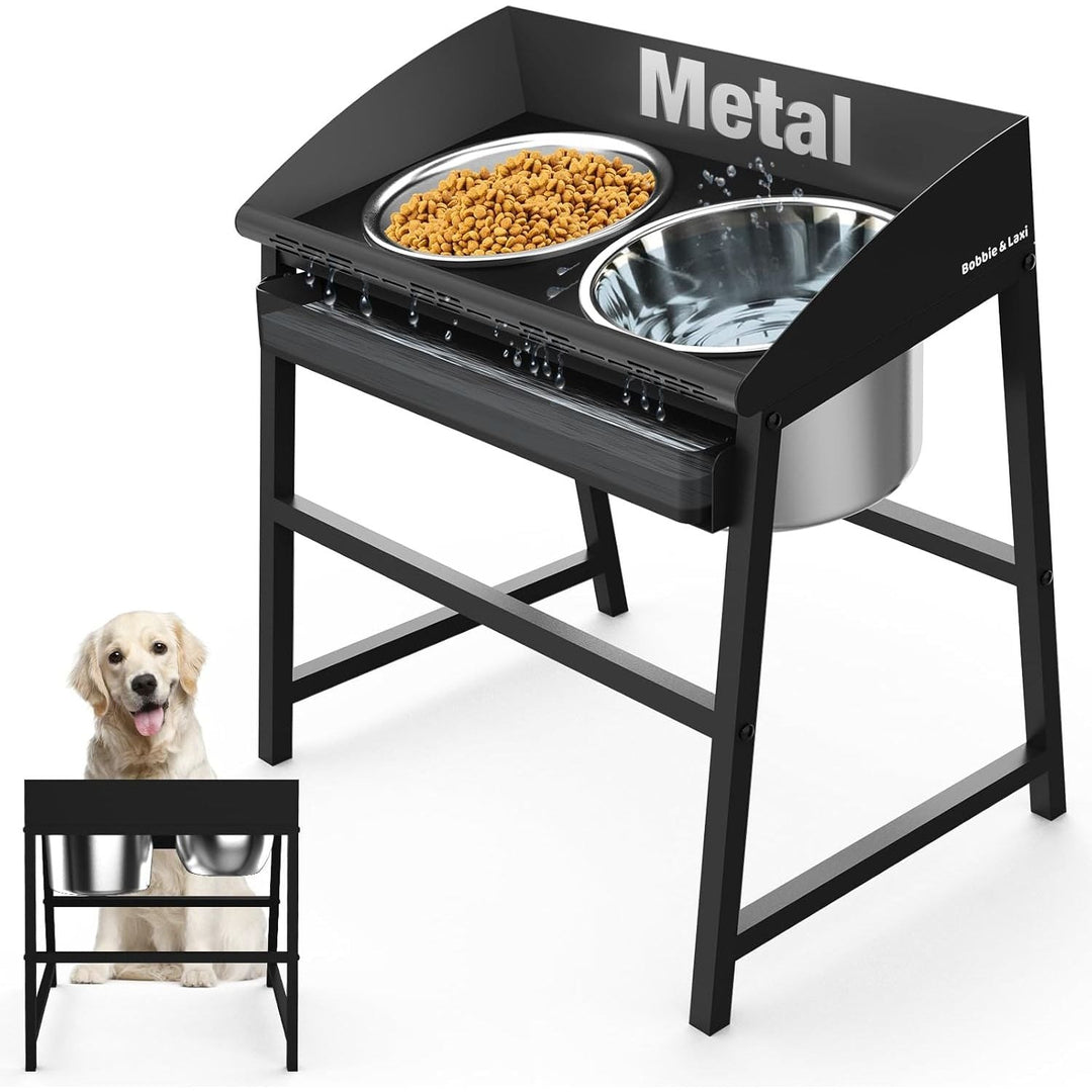 Elevated Dog Bowls for Large Dog, 15Ò Tall Raised Food and Water Bowl Set with Stand, Full Metal Spill Proof Design and Stainless Bowls for Indoor & Outdoor Use - Just Closeouts Canada Inc.