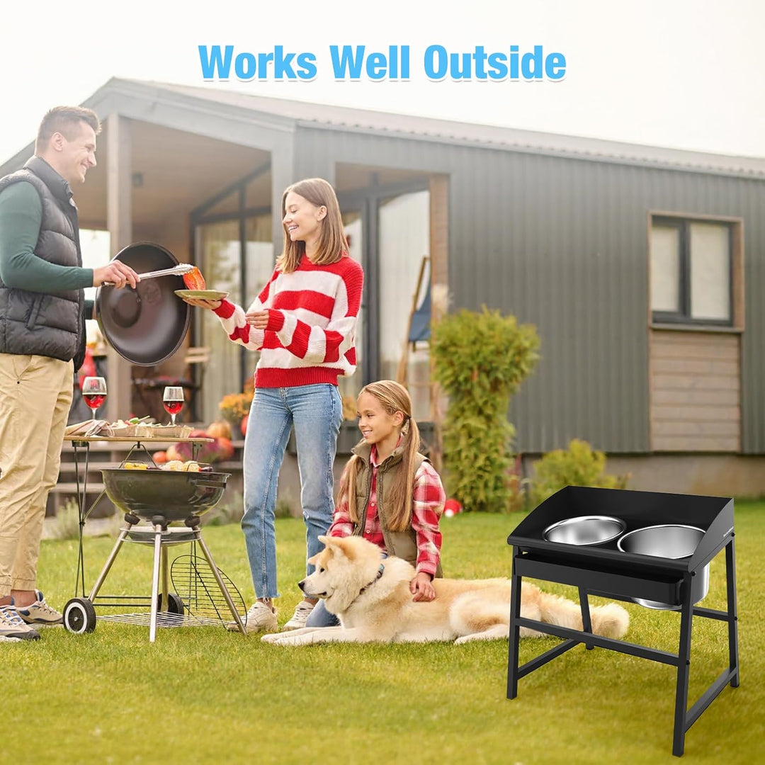 Elevated Dog Bowls for Large Dog, 15Ò Tall Raised Food and Water Bowl Set with Stand, Full Metal Spill Proof Design and Stainless Bowls for Indoor & Outdoor Use - Just Closeouts Canada Inc.