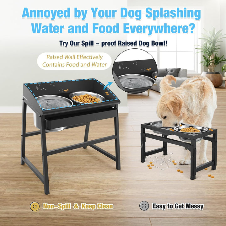 Elevated Dog Bowls for Large Dog, 15Ò Tall Raised Food and Water Bowl Set with Stand, Full Metal Spill Proof Design and Stainless Bowls for Indoor & Outdoor Use - Just Closeouts Canada Inc.