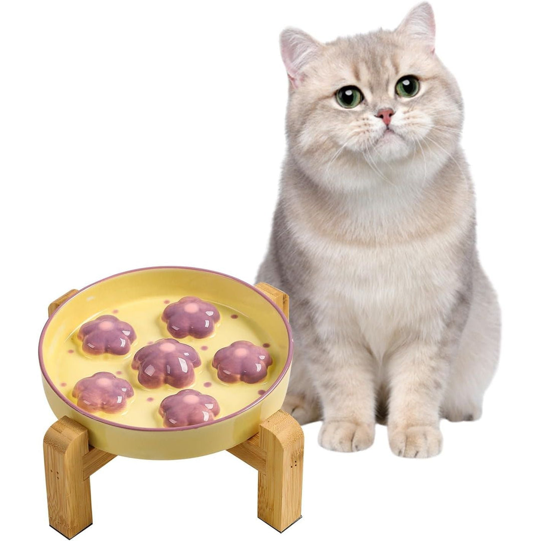 Elevated Slow Feeder Cat Bowl - Raised Food Bowl With Anti - Slip Bamboo Stand - Colorful Maze Dish for Healthy Eating - Fun Puzzle Feeder - 6 OZ - Light Purple Flower - Just Closeouts Canada Inc.X0046UMOMX