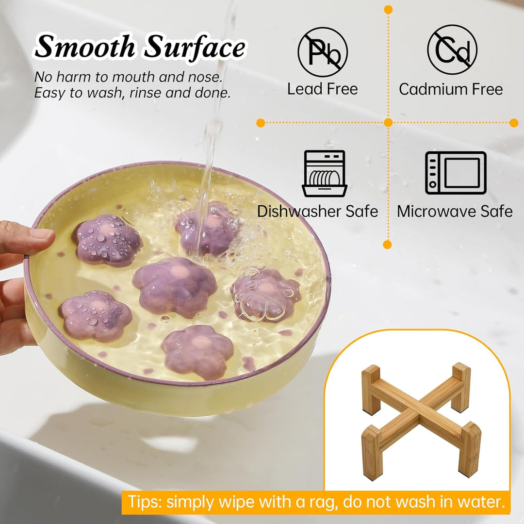 Elevated Slow Feeder Cat Bowl - Raised Food Bowl With Anti - Slip Bamboo Stand - Colorful Maze Dish for Healthy Eating - Fun Puzzle Feeder - 6 OZ - Light Purple Flower - Just Closeouts Canada Inc.X0046UMOMX