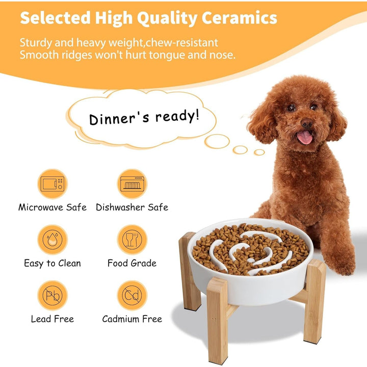 Elevated Slow Feeder Dog Bowl - Raised Ceramic Dog Bowl with Anti - Slip Stand - Fun Maze Dog Feeding Bowl for Fast Eater - Heavy Dog Food Dish - Designed for Small and Medium Dogs - White - 6.7 inch - Just Closeouts Canada Inc.