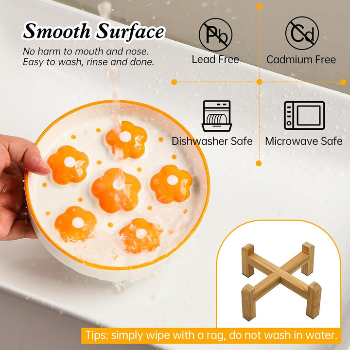 Elevated Slow Feeding Cat Bowl - Raised Anti - Slip Bamboo Stand - Colorful Maze Cat Dish - 6 OZ - Bright Orange Flower - Just Closeouts Canada Inc.X0046UMQSZ