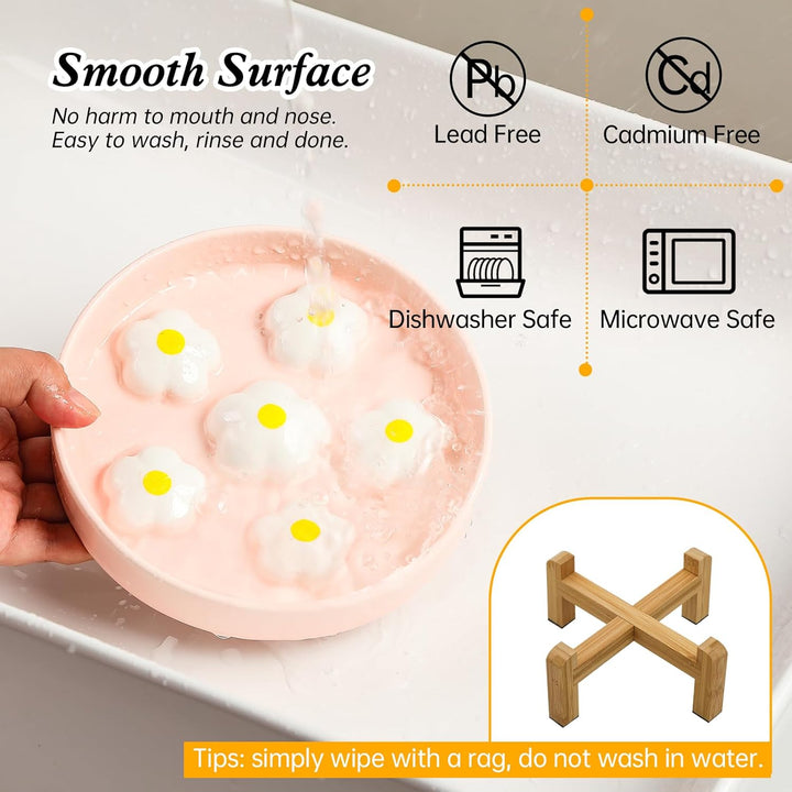 Elevated Slow Feeding Cat Feeder: Raised Cat Feeder with Non - Slip Bamboo Stand: Slow Feeder for Cats, White Flower - Just Closeouts Canada Inc.X0046UC8R9