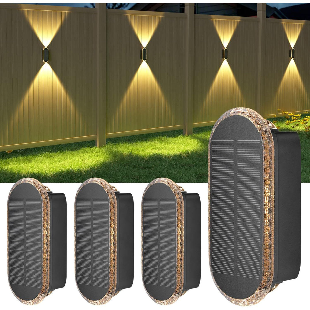 Ellasay Fence Lights Solar Powered,4 - Pack Solar Wall Lights Outdoor Up and Down IP65 Waterproof,3 Colors Modes Brighter LED Lens Solar Lights Dusk to Dawn 12h for Patio,Backyard,Porch,Railing,Balcony - Just Closeouts Canada Inc.