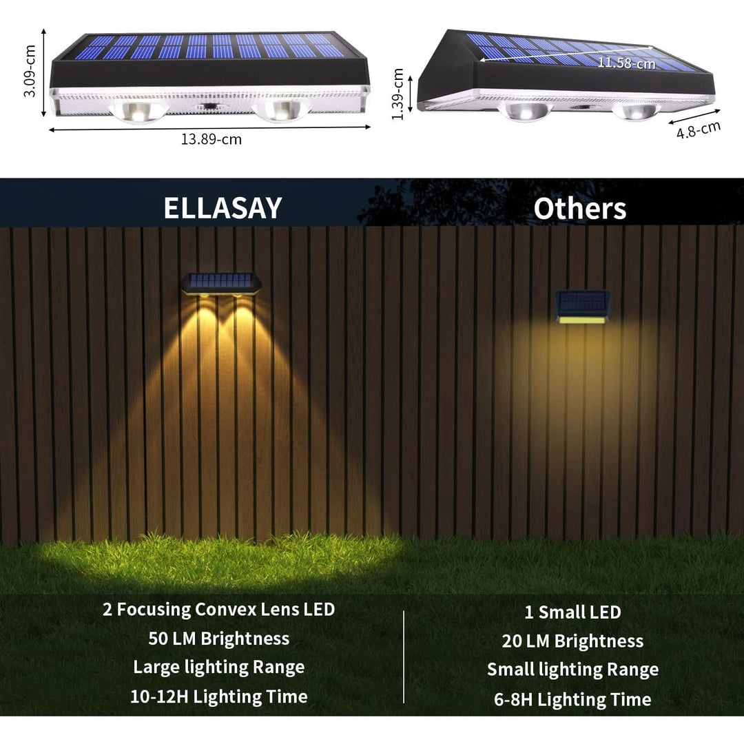 Ellasay Solar Fence Lights Outdoor, 50 Lumens 3 Modes Solar Lights Outdoor,Solar Powered Waterproof Backyard Decor for Wall Fence Deck Step Garden Patio,2 Pack - Just Closeouts Canada Inc.