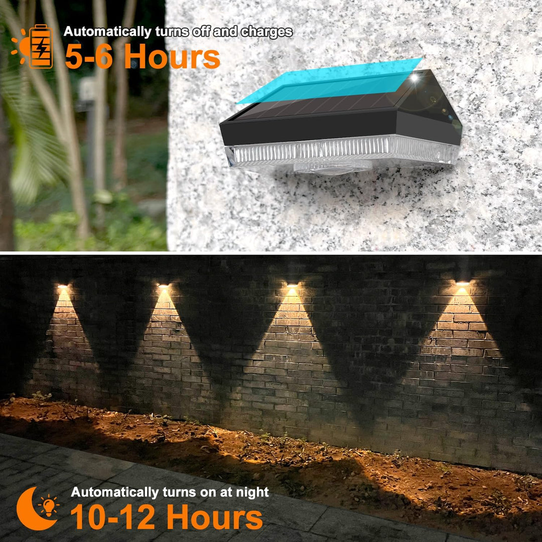 Ellasay Solar Fence Lights Outdoor: Solar Powered Deck Light - 10 Lighting Modes with RGB - Waterproof IP65 - Led Lens Wall Decor for Garden Patio Backyard Porch 4 Pack - Just Closeouts Canada Inc.
