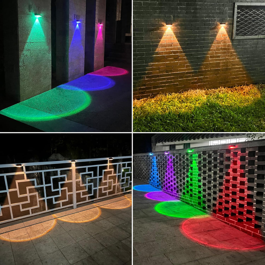 Ellasay Solar Fence Lights Outdoor: Solar Powered Deck Light - 10 Lighting Modes with RGB - Waterproof IP65 - Led Lens Wall Decor for Garden Patio Backyard Porch 4 Pack - Just Closeouts Canada Inc.