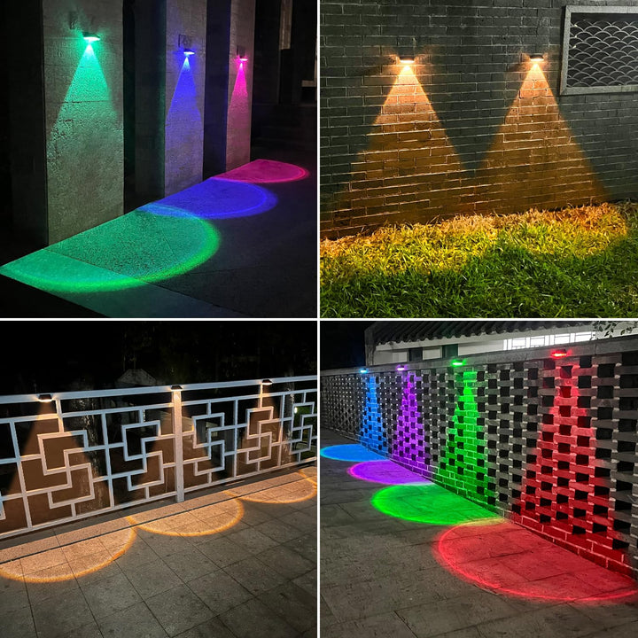 Ellasay Solar Fence Lights Outdoor: Solar Powered Deck Light - 10 Lighting Modes with RGB - Waterproof IP65 - Led Lens Wall Decor for Garden Patio Backyard Porch 4 Pack - Just Closeouts Canada Inc.