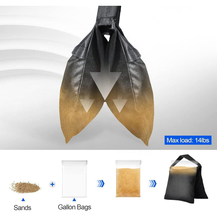 EMART Sandbags 8 Packs, Weight Bag Heavy Duty Saddlebags Sand Bag for Photography, Backdrop Stand, Light Stand, Tripod, Photo Video Studio, Canopy, Patio, Tent - Black - Just Closeouts Canada Inc.