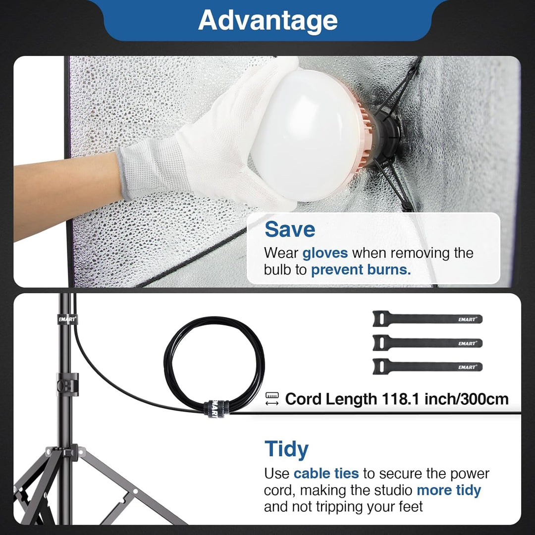 EMART Softbox Photography Lighting Kit, 16"X16" Soft Box | 3000K - 6000K 85W LED Bulbs with Remote | 65" Tripod, Professional Photo Studio Light for Video Recording, Portrait Shooting (1PACK) - Just Closeouts Canada Inc.