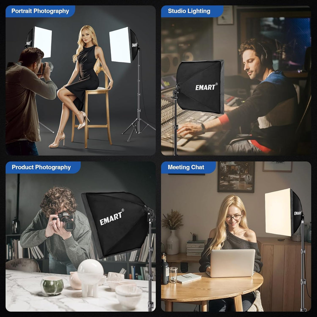 EMART Softbox Photography Lighting Kit, 16"X16" Soft Box | 3000K - 6000K 85W LED Bulbs with Remote | 65" Tripod, Professional Photo Studio Light for Video Recording, Portrait Shooting (1PACK) - Just Closeouts Canada Inc.