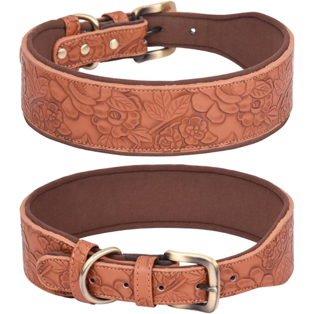 Embossed PU Leather Dog Collar – Brown, XL - Just Closeouts Canada Inc.