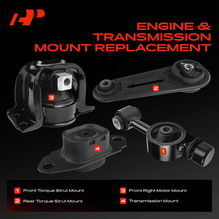 Engine Motor Mount and Transmission Mount Kit Compatible with Nissan Versa 2007-2012, Cube 2009-2014, L4 1.8L, 4-PC Set, Replace 11360-EL00A, 11350-EL00A - Just Closeouts Canada Inc.
