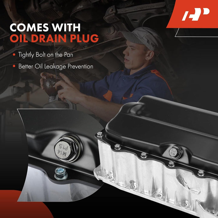 Engine Oil Pan Sump with Drain Plug Compatible with 2011 2012 2013 2014 Volkswagen Jetta, Naturally Aspirated, 2.0L - Just Closeouts Canada Inc.