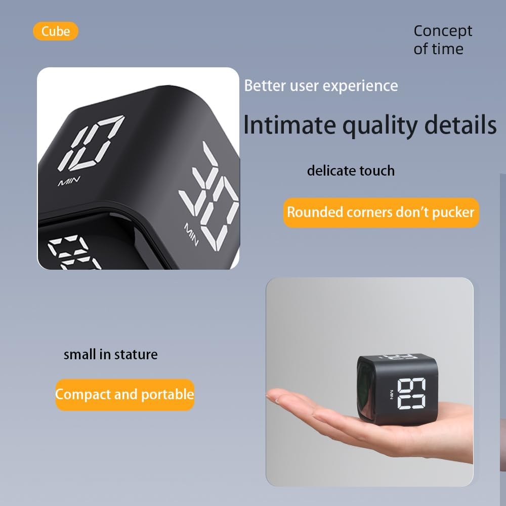 EooCoo Stylish Digital Timer, Creative Cube Rotation Countdown Productivity Timer 5/10/30/60 Minutes for Working Cooking Fitness Studying Teaching, Easy Use for Adults and Kids, Black - Just Closeouts Canada Inc.