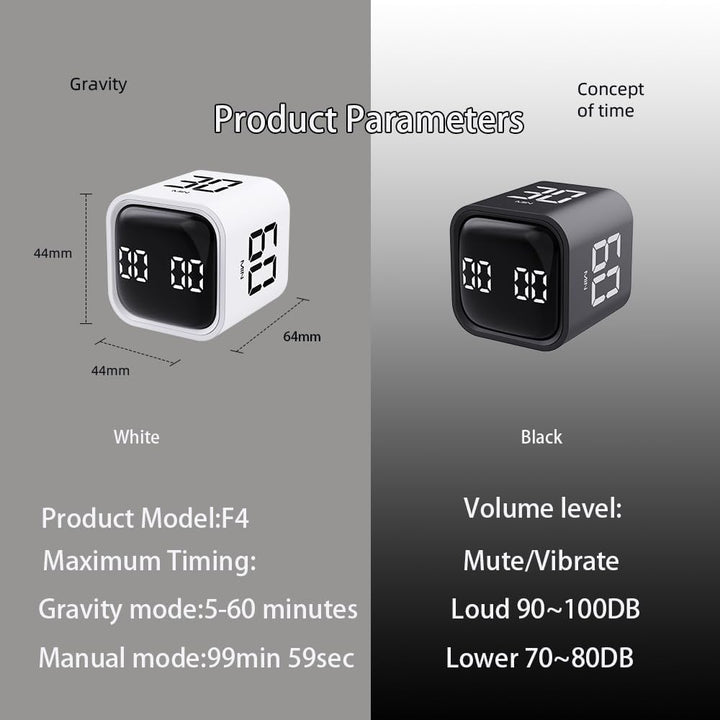 EooCoo Stylish Digital Timer, Creative Cube Rotation Countdown Productivity Timer 5/10/30/60 Minutes for Working Cooking Fitness Studying Teaching, Easy Use for Adults and Kids, Black - Just Closeouts Canada Inc.