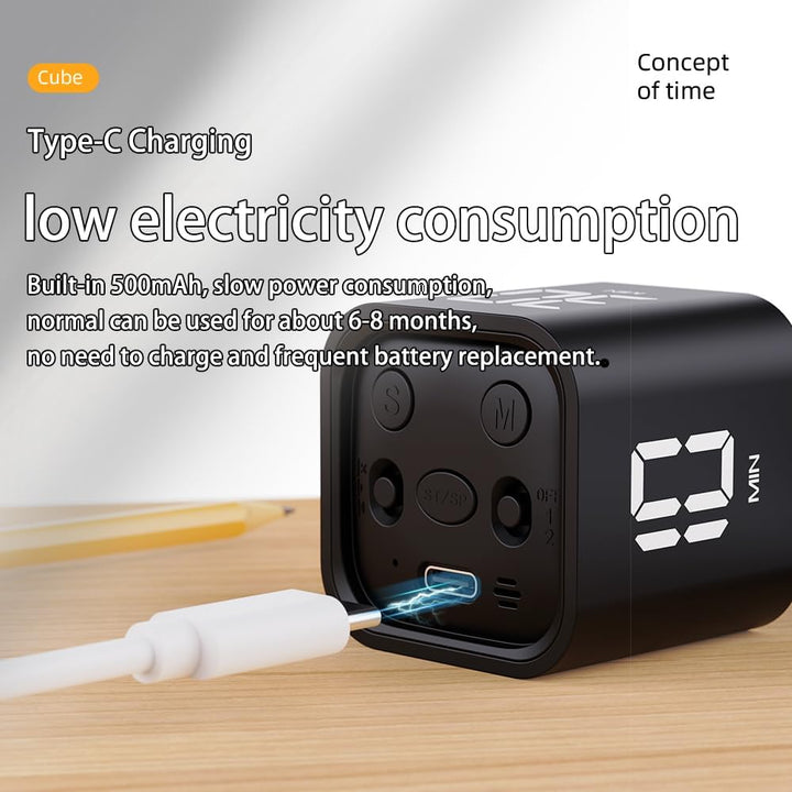 EooCoo Stylish Digital Timer, Creative Cube Rotation Countdown Productivity Timer 5/10/30/60 Minutes for Working Cooking Fitness Studying Teaching, Easy Use for Adults and Kids, Black - Just Closeouts Canada Inc.