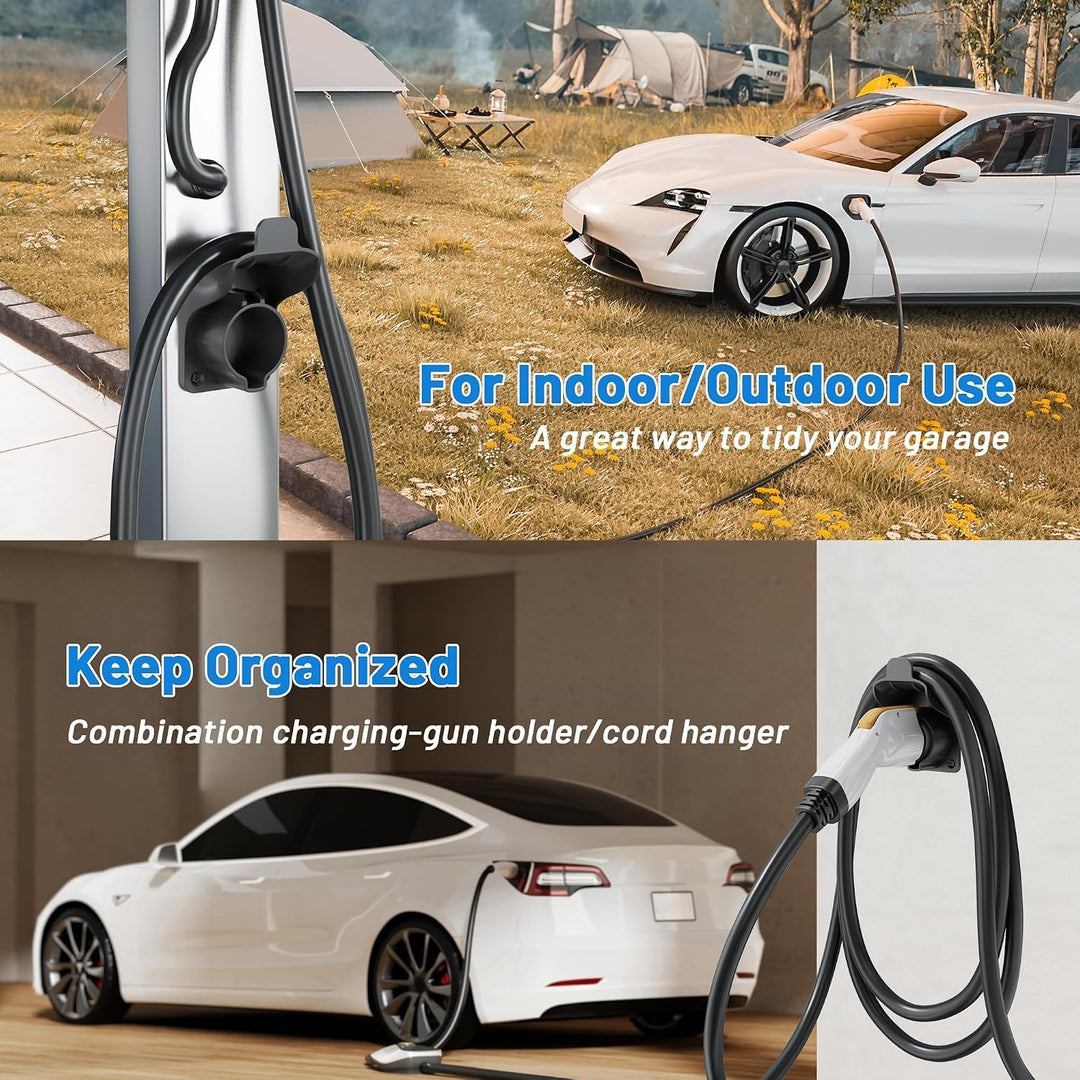 EV Charger Holder Waterproof for SAE J1772, Wall Mount Nozzle Holster Dock for Indoor Outdoor, Electric Vehicle EVSE PHEV Charging Plug Cable Hanger Cord Organizer, PC Heat Resistance -22~122? - Just Closeouts Canada Inc.