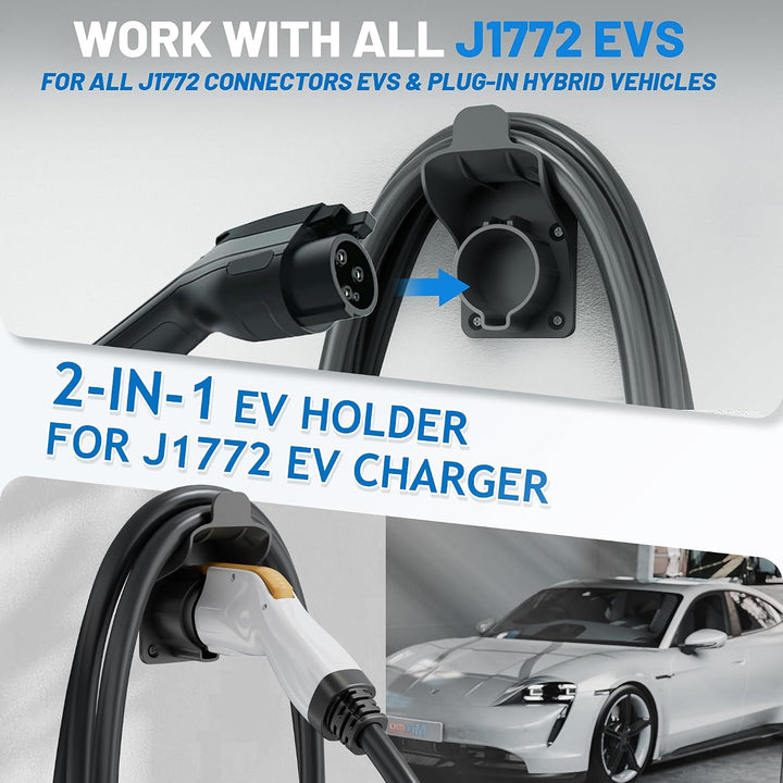 EV Charger Holder Waterproof for SAE J1772, Wall Mount Nozzle Holster Dock for Indoor Outdoor, Electric Vehicle EVSE PHEV Charging Plug Cable Hanger Cord Organizer, PC Heat Resistance -22~122? - Just Closeouts Canada Inc.
