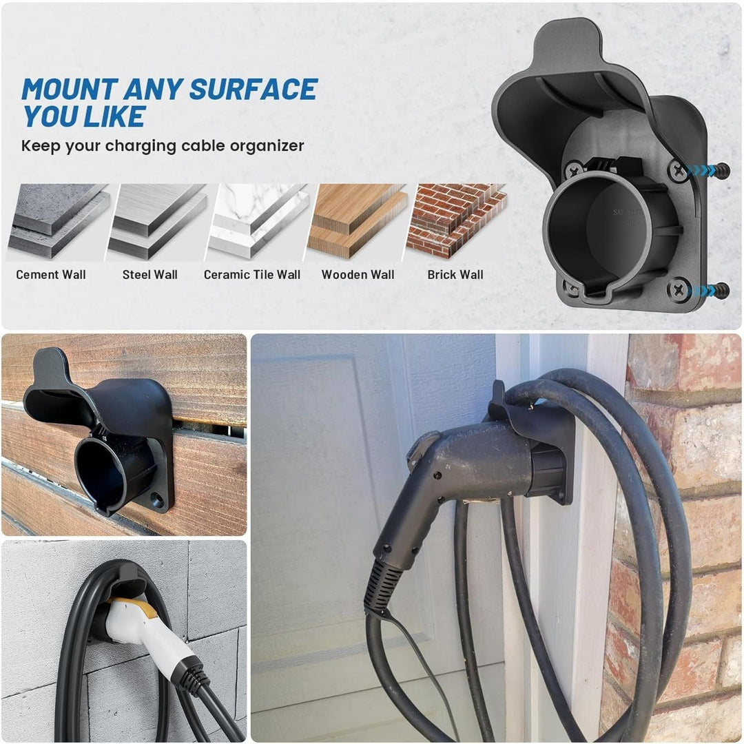 EV Charger Holder Waterproof for SAE J1772, Wall Mount Nozzle Holster Dock for Indoor Outdoor, Electric Vehicle EVSE PHEV Charging Plug Cable Hanger Cord Organizer, PC Heat Resistance -22~122? - Just Closeouts Canada Inc.