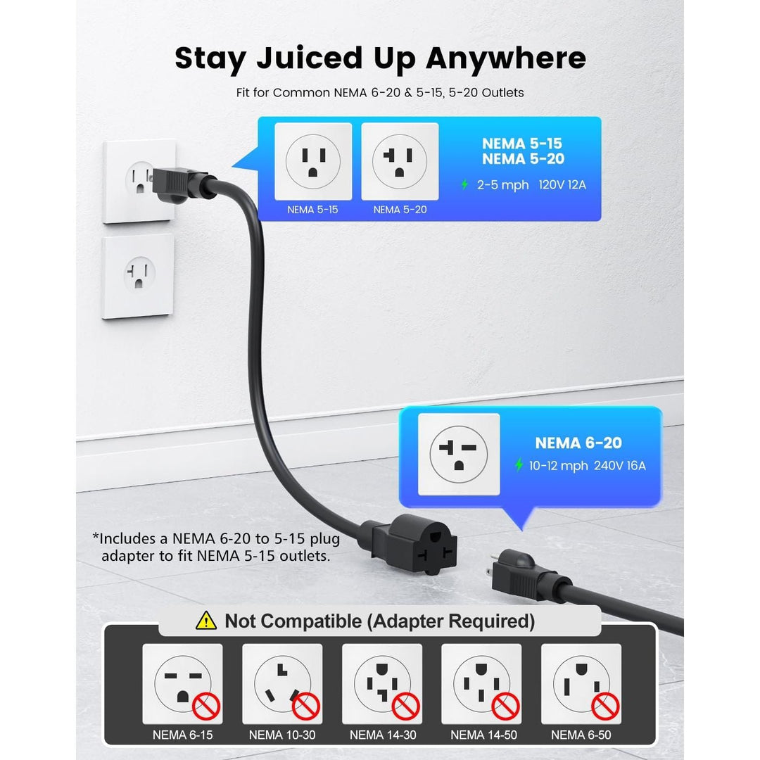 EVDANCE EV Charger Level 1 - Portable J1772 Charger with 25FT Charging Cable, Electric Car Charger for Home, 16A 240V NEMA 6 - 20 & 12A 110V NEMA 5 - 15 Plug - in Hybrid Car Charger, IP66 Waterproof - Just Closeouts Canada Inc.