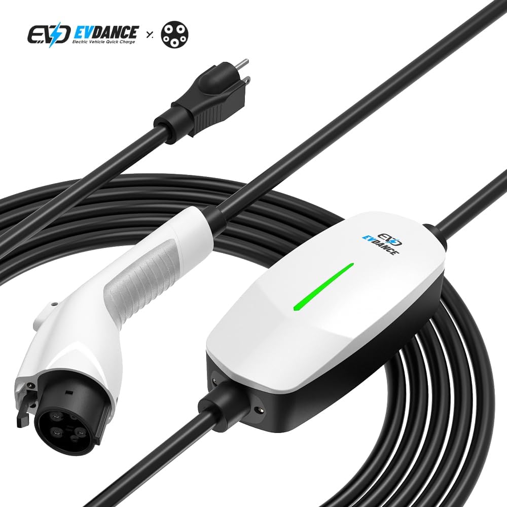 EVDANCE EV Charger Level 1 - Portable J1772 Charger with 25FT Charging Cable, Electric Car Charger for Home, 16A 240V NEMA 6 - 20 & 12A 110V NEMA 5 - 15 Plug - in Hybrid Car Charger, IP66 Waterproof - Just Closeouts Canada Inc.