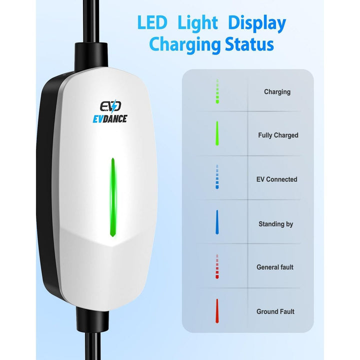 EVDANCE EV Charger Level 1 - Portable J1772 Charger with 25FT Charging Cable, Electric Car Charger for Home, 16A 240V NEMA 6 - 20 & 12A 110V NEMA 5 - 15 Plug - in Hybrid Car Charger, IP66 Waterproof - Just Closeouts Canada Inc.