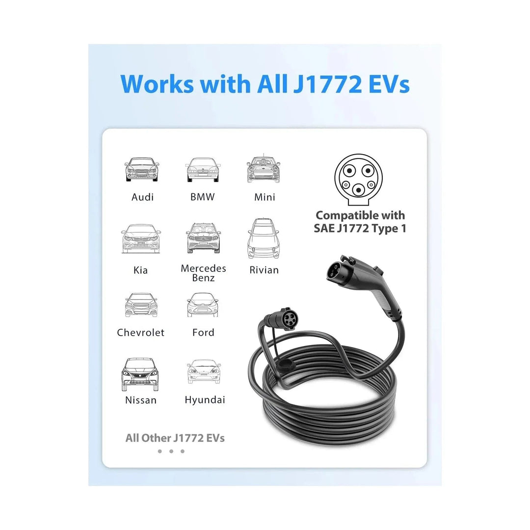 EVDANCE J1772 Extension Cable, EV Charger Extension Cable 40A 40FT Charging Cord for Electric Vehicle 110V - 240V Compatible for All SAE J1772 Chargers (40A - 40FT) - Just Closeouts Canada Inc.