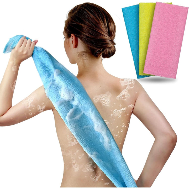 Exfoliating Washcloth Body Scrubber Back Scrubber for Shower Japanese Beauty Washcloth Bath Wash Cloth Korean Exfoliation Luffah Towel Net Sponge Loofah Body Scrub 3 Pack - Just Closeouts Canada Inc.