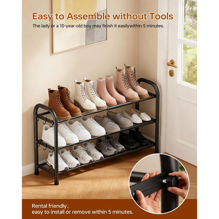 Expandable Shoe Rack, 3 Tier Metal Shoe Racks for Closet & Entryway, Adjustable Heavy Duty Free Standing Shoe Organizer Rack, Ideal for Small Narrow Place_Black_ - Just Closeouts Canada Inc.X004WNMDVV