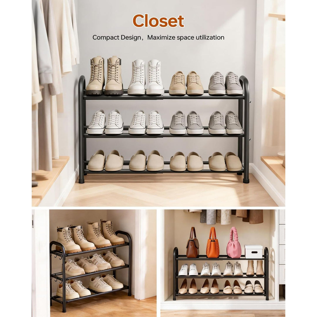 Expandable Shoe Rack, 3 Tier Metal Shoe Racks for Closet & Entryway, Adjustable Heavy Duty Free Standing Shoe Organizer Rack, Ideal for Small Narrow Place_Black_ - Just Closeouts Canada Inc.X004WNMDVV