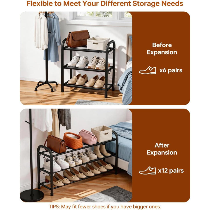 Expandable Shoe Rack, 3 Tier Metal Shoe Racks for Closet & Entryway, Adjustable Heavy Duty Free Standing Shoe Organizer Rack, Ideal for Small Narrow Place_Black_ - Just Closeouts Canada Inc.X004WNMDVV