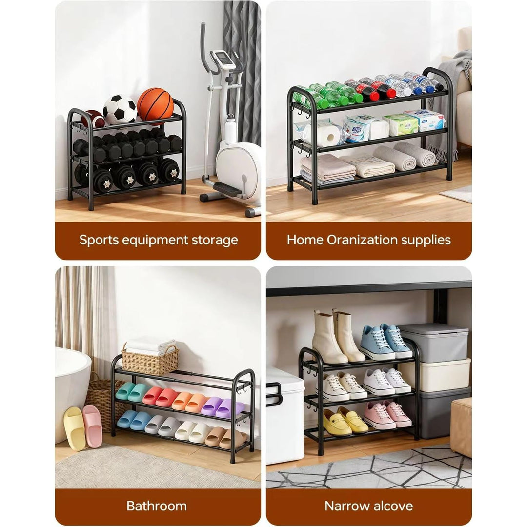 Expandable Shoe Rack, 3 Tier Metal Shoe Racks for Closet & Entryway, Adjustable Heavy Duty Free Standing Shoe Organizer Rack, Ideal for Small Narrow Place_Black_ - Just Closeouts Canada Inc.X004WNMDVV