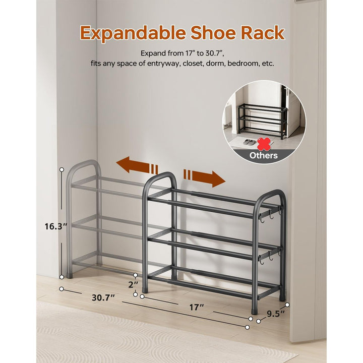 Expandable Shoe Rack, 3 Tier Metal Shoe Racks for Closet & Entryway, Adjustable Heavy Duty Free Standing Shoe Organizer Rack, Ideal for Small Narrow Place_Black_ - Just Closeouts Canada Inc.X004WNMDVV
