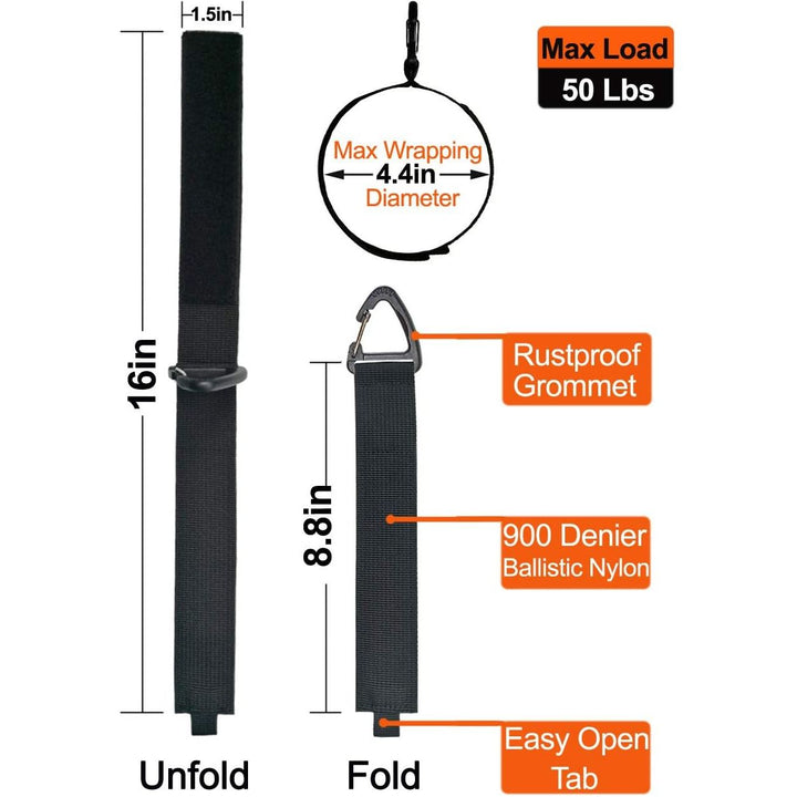 Extension Cord Organizer(8 Pack), Garage Organization and Storage, 16 - Inch(Unfolded) Heavy Duty Storage Strap for Extension Cords, Cables, Hoses and Ropes, with Triangle Buckle for Hanging - Black - Just Closeouts Canada Inc.