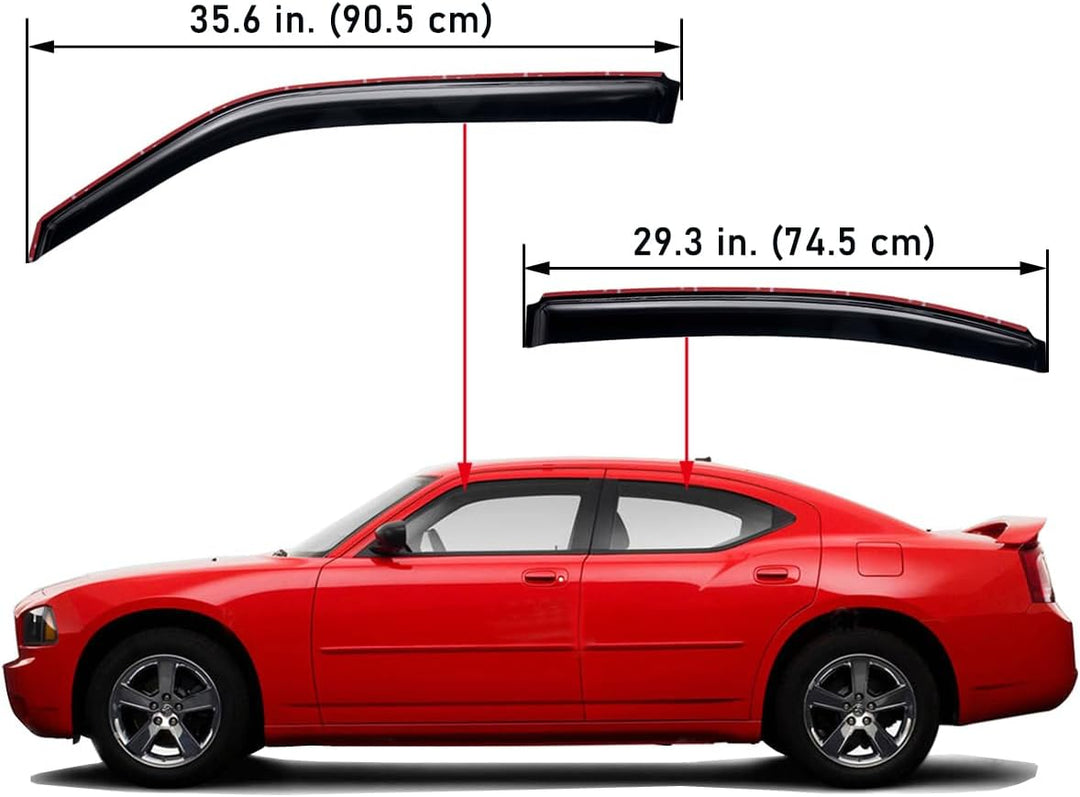 Extra Durable Clip - on in - Channel Auto Vent Window Visor, Fits 2006 - 2010 Dodge Charger, UV Protection Rain Guard, Original Wind Deflector, No - Drill Easy Install, Dark Smoke, 4 - Pcs - Just Closeouts Canada Inc.X002LEZ7Q1