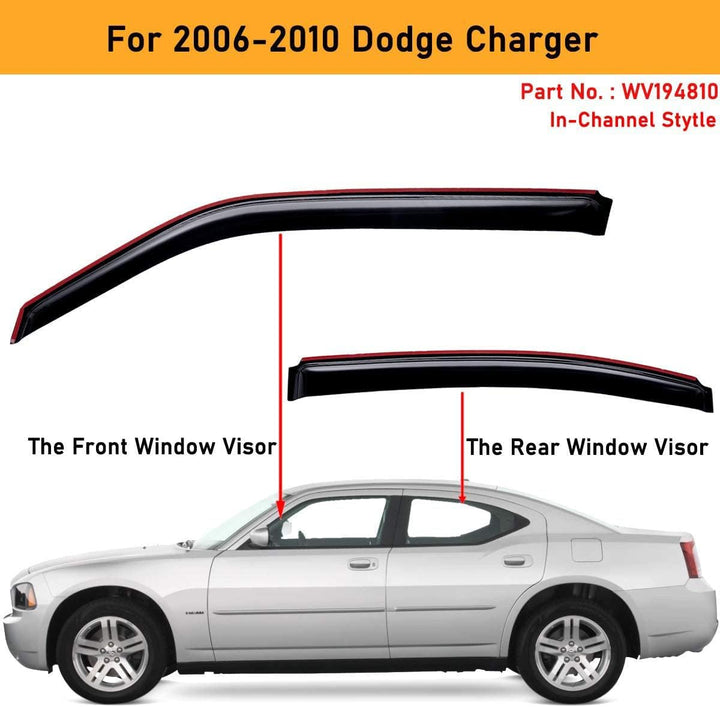 Extra Durable Clip - on in - Channel Auto Vent Window Visor, Fits 2006 - 2010 Dodge Charger, UV Protection Rain Guard, Original Wind Deflector, No - Drill Easy Install, Dark Smoke, 4 - Pcs - Just Closeouts Canada Inc.X002LEZ7Q1