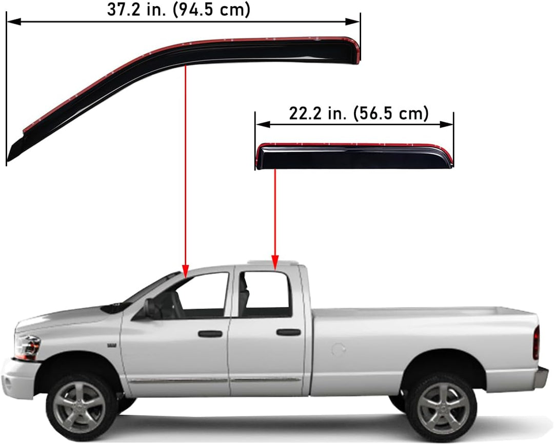 Extra Durable Clip - on in - Channel Auto Vent Window Visors, Fits 2002 - 2008 Dodge Ram 1500, 2003 - 2009 Ram 2500 & 3500, Quad Cab, UV - Protect Rain Guards, Original Wind Deflector, Smoke, 4 - Pcs - Just Closeouts Canada Inc.X002MTOM89