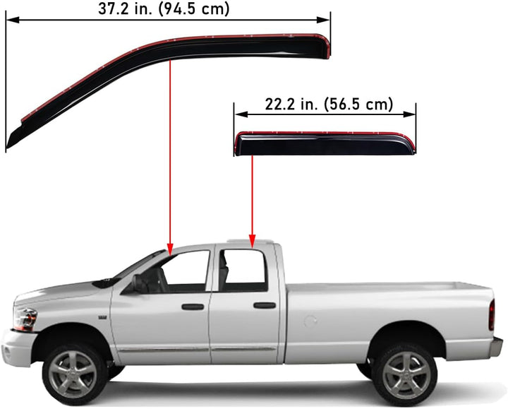 Extra Durable Clip - on in - Channel Auto Vent Window Visors, Fits 2002 - 2008 Dodge Ram 1500, 2003 - 2009 Ram 2500 & 3500, Quad Cab, UV - Protect Rain Guards, Original Wind Deflector, Smoke, 4 - Pcs - Just Closeouts Canada Inc.X002MTOM89