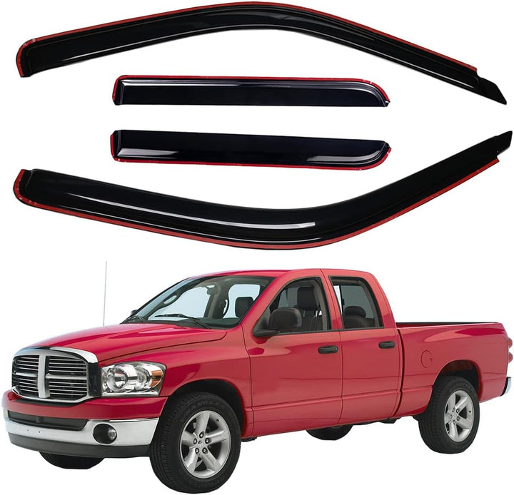 Extra Durable Clip - on in - Channel Auto Vent Window Visors, Fits 2002 - 2008 Dodge Ram 1500, 2003 - 2009 Ram 2500 & 3500, Quad Cab, UV - Protect Rain Guards, Original Wind Deflector, Smoke, 4 - Pcs - Just Closeouts Canada Inc.X002MTOM89