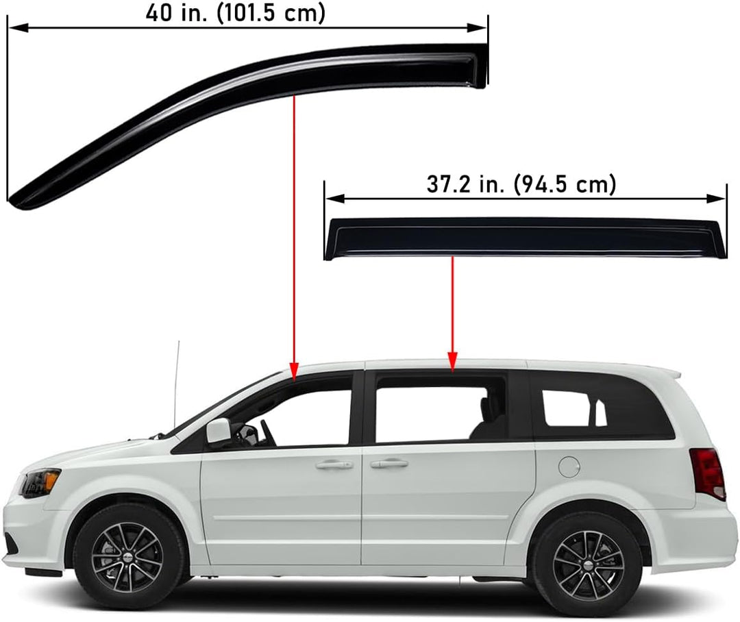 Extra Durable Outside - Mount Auto Vent Window Visor, Fits 2008 - 2020 Dodge Grand Caravan, 2008 - 2016 Chrysler Town & Country, UV Protection Rain Guard, Original Wind Deflector, Smoke, 4 - Pcs - Just Closeouts Canada Inc.X00262TLDX