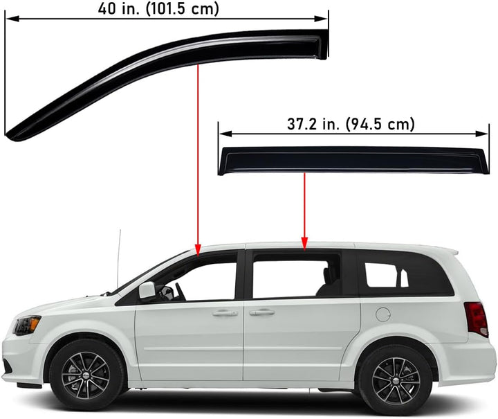 Extra Durable Outside - Mount Auto Vent Window Visor, Fits 2008 - 2020 Dodge Grand Caravan, 2008 - 2016 Chrysler Town & Country, UV Protection Rain Guard, Original Wind Deflector, Smoke, 4 - Pcs - Just Closeouts Canada Inc.X00262TLDX