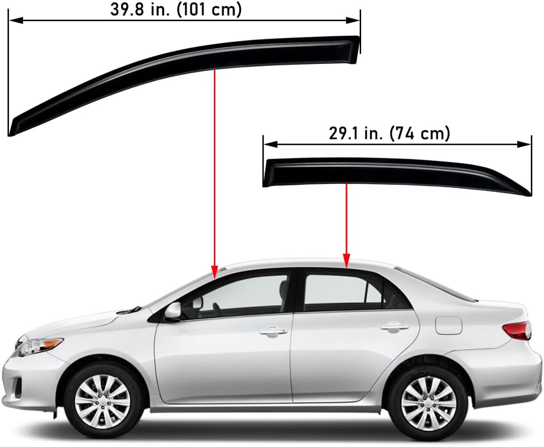 Extra Durable Outside - Mount Auto Vent Window Visor, Fits 2009 - 2013 Toyota Corolla Sedan, UV Protection Rain Guard, Original Wind Deflector, No - Drill Easy Install, Dark Smoke, 4 - Pcs - Just Closeouts Canada Inc.X001XGEDJ5