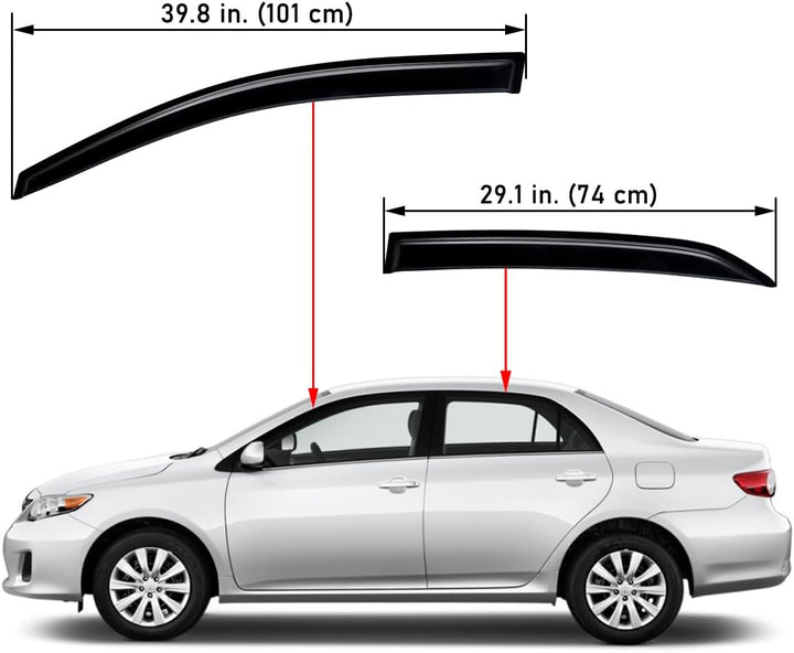 Extra Durable Outside - Mount Auto Vent Window Visor, Fits 2009 - 2013 Toyota Corolla Sedan, UV Protection Rain Guard, Original Wind Deflector, No - Drill Easy Install, Dark Smoke, 4 - Pcs - Just Closeouts Canada Inc.X001XGEDJ5
